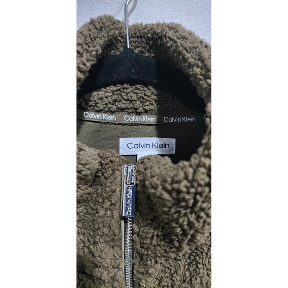 Calvin Klein Woman's Olive Green Fleece Jacket w/ Pockets Size XL Full Zip - Picture 4 of 12